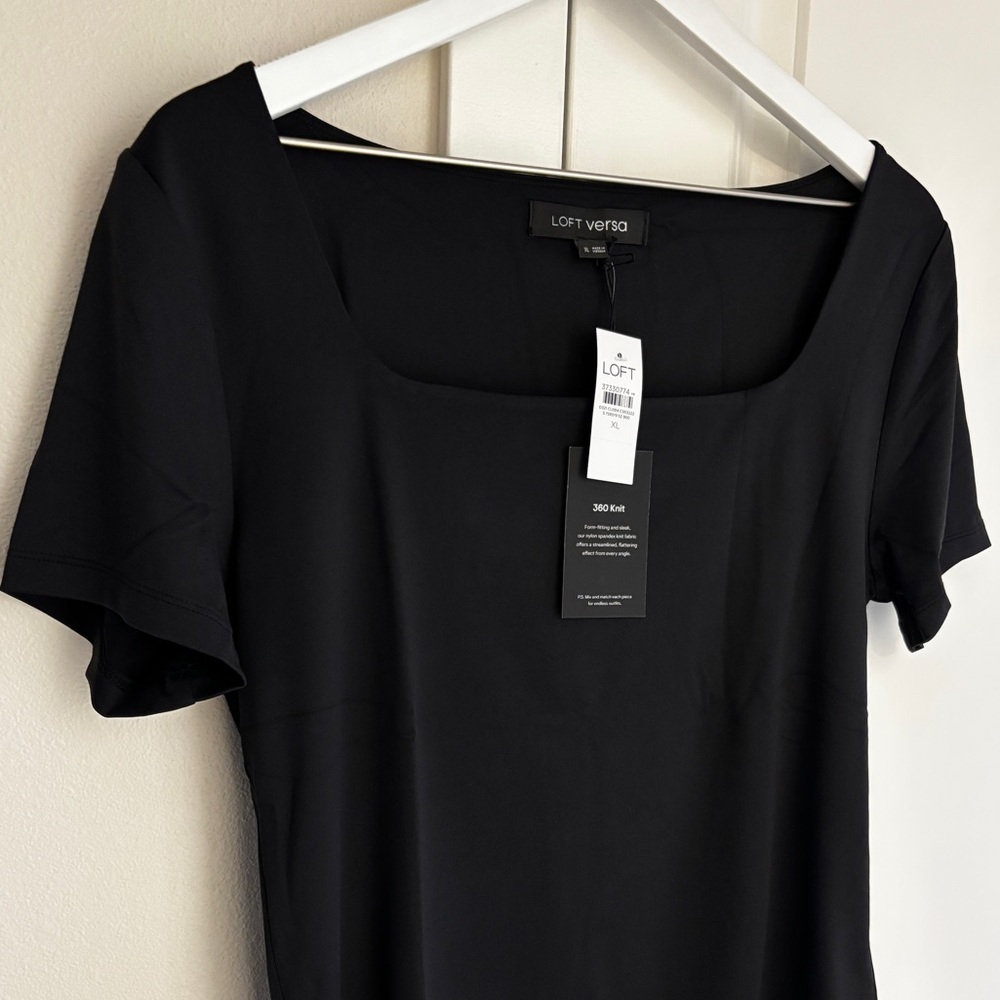 LOFT Versa 360 Knit Square Neck Tee, Black XL - Picture 3 of 10